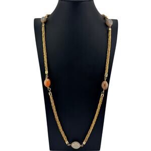 Vintage Bijoux Cascio RARE Italian Gold Plated Agate Designer 34" Necklace